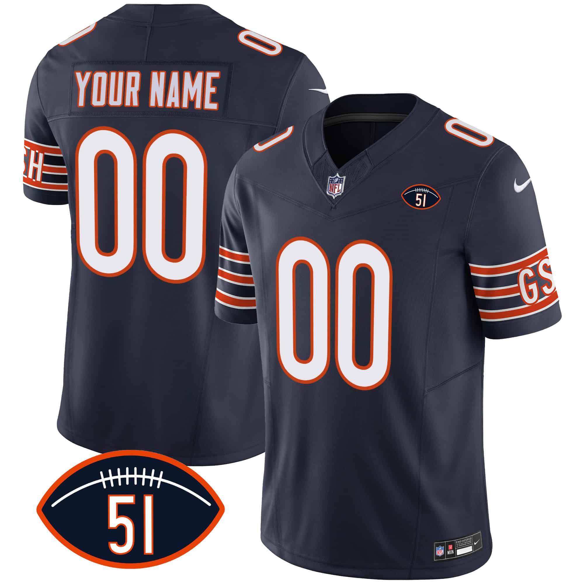 Men Chicago Bears Blue 2024 Nike Patch GSH Vapor Custom NFL Jersey